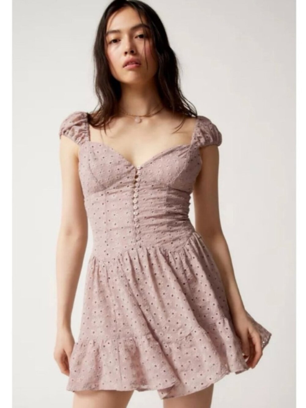Free People Mauve Eyelet Mini Dress - Picture 2 of 6